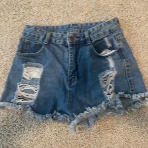 High waisted ripped jean shorts